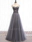 A-Line Beaded Spagheitt Straps Long Custom Evening Prom Dresses, Cheap Sweet Dresses, MR7099