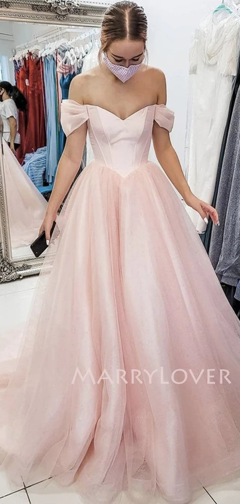 Off Shoulder A-Line Pink Long Evening Prom Dresses, Cheap Prom Dresses, MR7102
