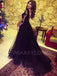 Sexy See Through Black Lace Long Sleeve A-Line Long Evening Prom Dresses, MR7103