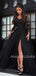 Sexy See Through Black Lace Long Sleeve A-Line Long Evening Prom Dresses, MR7103