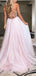 V Neck Backless Sparkly A-line Long Evening Prom Dresses, Cheap Tulle Sweet Dresses, MR7109