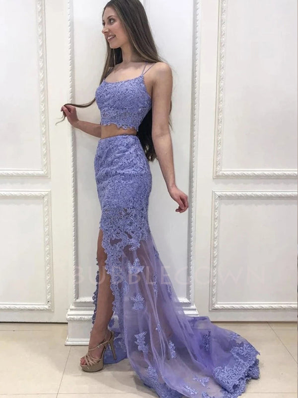 Two Pieces Mermaid Cheap Lace Long Evening Sweet Dresses,Long Prom dresses, MR7110