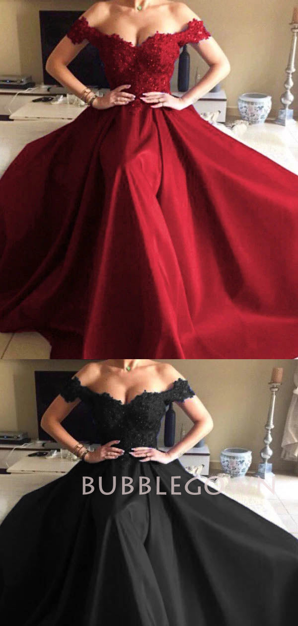 Off Shoulder A-Line Dark Red Long Evening Prom Dresses, MR7112 BubbleGowns Off Shoulder A-Line Dark Red Long Evening Prom Dresses, MR7112 BubbleGowns