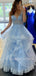 V Neck A-Line Blue Long Evening Prom Dresses, Cheap Sweet Prom dresses, MR7115