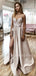A-Line Satin Side Slit Long Evening Prom Dresses, Long Party prom dresses, MR7144