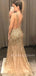 V Neck Backless Mermaid Beaded Long Evening Prom Dresses, Cheap Custom Prom Dresses, MR7149