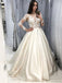 Long Sleeves Lace Custom A-Line Satin Long Evening Prom Dresses, Satin Wedding Dresses, MR7168