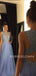 Dusty Blue Long Chiffon Evening Prom Dresses, Cheap Custom Sweet Prom Dresses, MR7179
