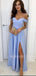 Off Shoulder A-Line Satin Blue Long Evening Prom Dresses, Long Party prom dresses, MR7183