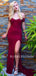 Sexy Off Shoulder Mermaid Burgundy Long Evening Prom Dresses, MR7186