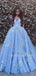 Off Shoulder A-Line Blue Long Evening Prom Dresses, Cheap Prom Dresses, MR7208