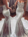 Mermaid Backless Silver grey Long Evening Prom Dresses, Cheap Custom Party Prom Dresses, MR7210