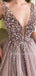 Dusty Purple Deep V Neck Sequin Long Evening Prom Dresses, Cheap Custom Prom Dresses, MR7229