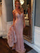 Pink  Mermaid V Neck Long Evening Prom Dresses, Custom Prom Dresses, MR7242