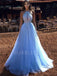 Sexy Sparkly Backless blue A-Line Long Evening Prom Dresses, MR7245