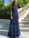 See Throuth Backless Navy Blue Sparkly Long Evening Prom Dresses, MR7247