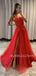 See Throuth Red Spaghetti Straps A-Line Long Evening Prom Dresses, MR7254