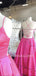 A-Line Fuchsia Satin Side Slit Deep V Neck Long Evening Prom Dresses, Cheap Custom Backless Prom Dresses, MR7261