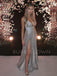 Sexy V Neck Silver Sequin Backless A-Line Side Slit Long Evening Prom Dresses, Cheap Custom Sweet Sharply Prom dresses, MR7277