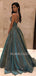 A-Line Spaghetti Straps Backless Sparkle Long Evening Prom Dresses, Cheap Custom Dresses,MR7294