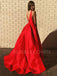Deep V Neck Red Satin Long V Back Evening Prom Dresses, Cheap Custom prom dresses, MR7301