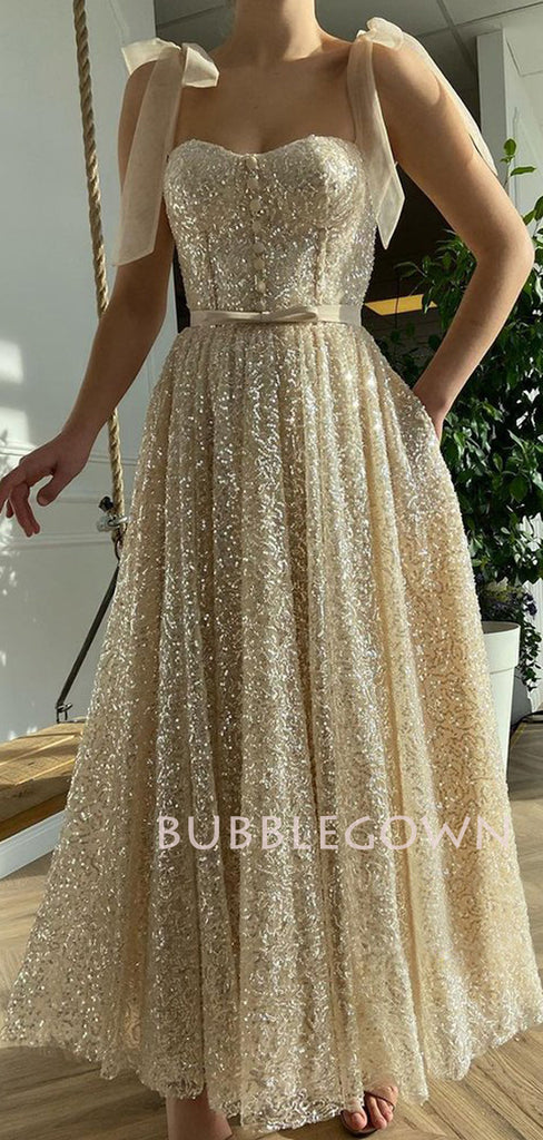 Golden Sequin A-Line Long Sparkly Evening Prom Dresses, Cheap Custom Homecoming Dresses, MR7307