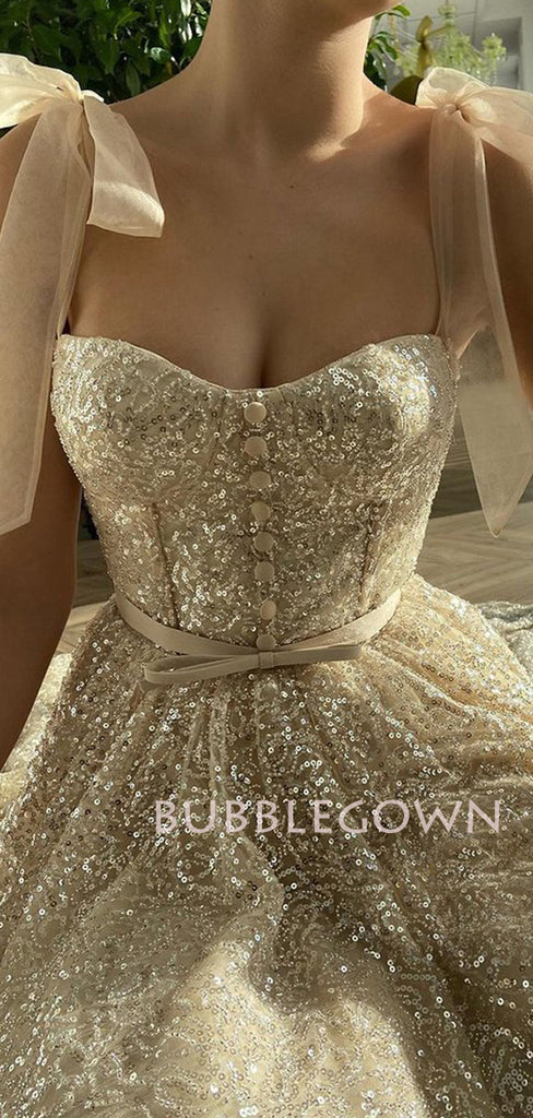 Golden Sequin A-Line Long Sparkly Evening Prom Dresses, Cheap Custom Homecoming Dresses, MR7307