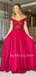 V Neck A-Line Off Shoulder Red Satin Long Evening Prom Dresses, MR7313