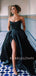 A-Line Black Satin Backless Long Evening Prom Dresses, Cheap Custom Backless Prom Dresses, MR7321