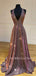 Deep V Neck A-Line Sparkle Long Evening Prom Dresses, Cheap Custom Prom Dresses,MR7330