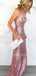 Rose Gold Sequin Mermaid Spaghetti Straps Criss-Cross Straps Long Evening Prom Dresses, Cheap Custom Prom Dresses, MR7349