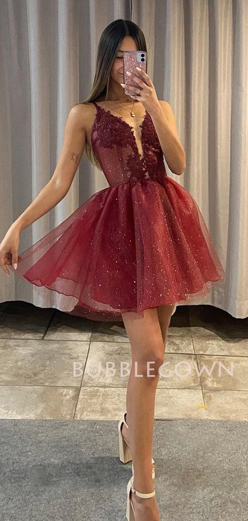 Burgundy Tulle A-Line Long Evening Prom Dresses With Detachable Skirt, Homecoming dresses, MR7362