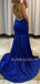 Dark Blue Sequin Mermaid V Neck Backless Long Evening Prom Dresses, Cheap Custom Prom Dresses, MR7365