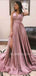 Dust Purple Satin V Neck Spaghetti Straps Side Slit Long Evening Prom Dresses, Cheap Custom prom dresses, MR7375