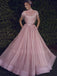 Dusty Pink Tulle Beaded A-Line Long Evening Prom Dresses, MR7381