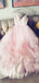 Pink Tulle A-Line V Neck Backless Long Evening Prom Dresses, Cheap Custom Prom Dresses, MR7394