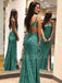 Green Sequin Side Slit Backless Long Evening Prom Dresses, Cheap Custom Prom Dresses, MR7424