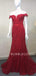 Off Shoulder Red Mermaid Beaded Long Evening Prom Dresses, MR7429