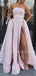 A-line Burgundy Satin Strapless Side Slit Long Evening Prom Dresses, Cheap Custom prom dresses, MR7433