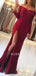 Chic Off Shoulder Long Sleeves Lace High Split Mermaid Long Evening Prom Dresses, Cheap Custom Prom Dresses, MR7438