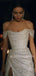 Off Shoulder White Sequin Side Slit Long Evening Prom Dresses, Cheap Sequin Wedding Dresses, MR7482