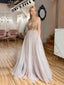 Deep V Neck A-line Tulle Beaded Long Evening Prom Dresses, Cheap Custom Prom Dress, MR7490