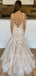 Applique Straps Champagne Tull Mermaid Lace Long Evening Prom Dresses, MR7541