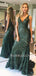 Green Sequin Mermaid V Neck Long Evening Prom Dresses, Cheap Custom Prom Dresses, MR7544