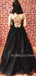A-line Black Tulle Sparkly Long Evening Prom Dresses, Cheap Custom Prom Dress, MR7573