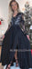 A-line V Neck Black Chiffon Long Sleeves Long Evening Prom Dresses, Cheap Custom Prom Dresses, MR7578