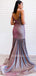 Mermaid Spaghetti Straps Sparkly Long Evening Prom Dresses, Cheap Custom Prom Dress, MR7586