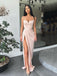 Spaghetti Straps Olive Green Satin Side Slit Long Evening Prom Dresses, Cheap Custom Prom Dresses, MR7603