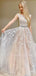 A-line Cap Sleeves Champagne Tulle Appliques Lace Long Evening Prom Dresses, Cheap Custom Prom Dresses, MR7637