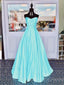 A-line Blue Satin Strapless Long Evening Prom Dresses, Cheap Custom Prom Dress, MR7664